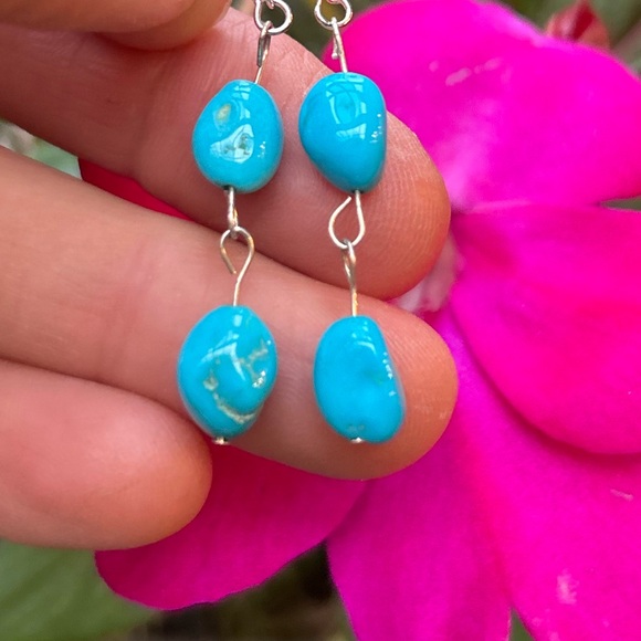 Turquoise Sleeping Beauty 925 dangle earrings hand made - Picture 5 of 7